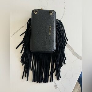 Bandolier Black Crossbody Bag with Fringe